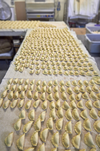 Industrial dumplings production before cooking. - Photo, Image