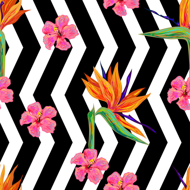 tropical pattern with exotic flowers - Vector, afbeelding