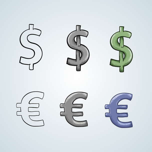 Dollar and euro sign set - Vector, Image