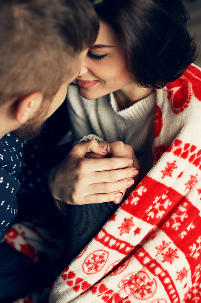 Tender couple on Christmas holidays - Фото, зображення