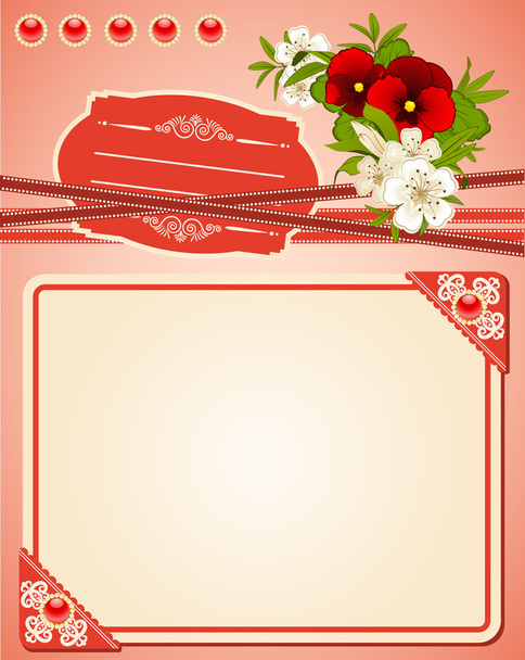 Vintage background with lace ornaments and flowers - Vector, imagen