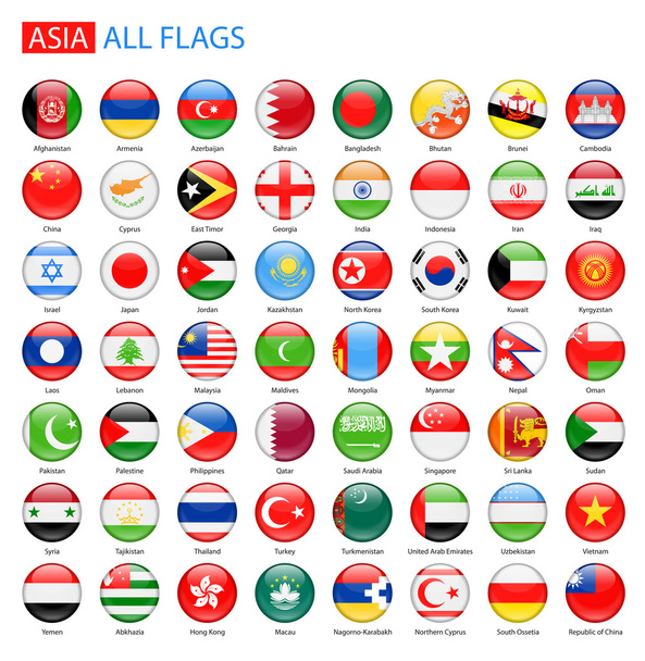 Glossy Round Flags of Asia - Full Vector Collection. - Vector, Image