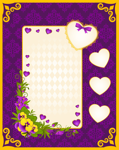 Vintage background with hearts and flowers - Vektori, kuva