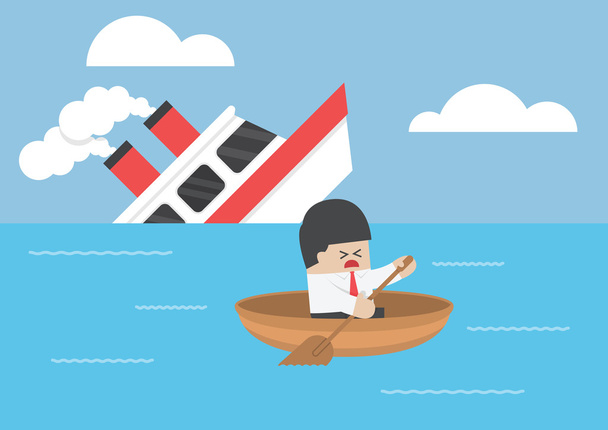 Businessman escape from the shipwreck - Vector, Image