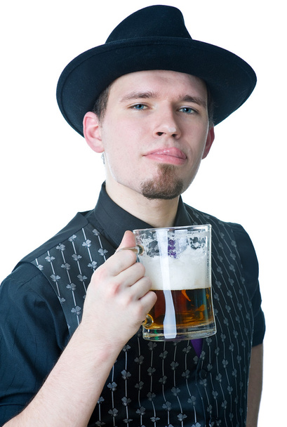 Homme avec mag de bière lécher les lèvres
 - Photo, image