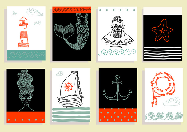 моряк, маяк, русалка, корабль
 - Вектор,изображение
