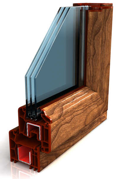 Section de l'échantillon de fenêtres en PVC de couleur isolée sur blanc
 - Photo, image