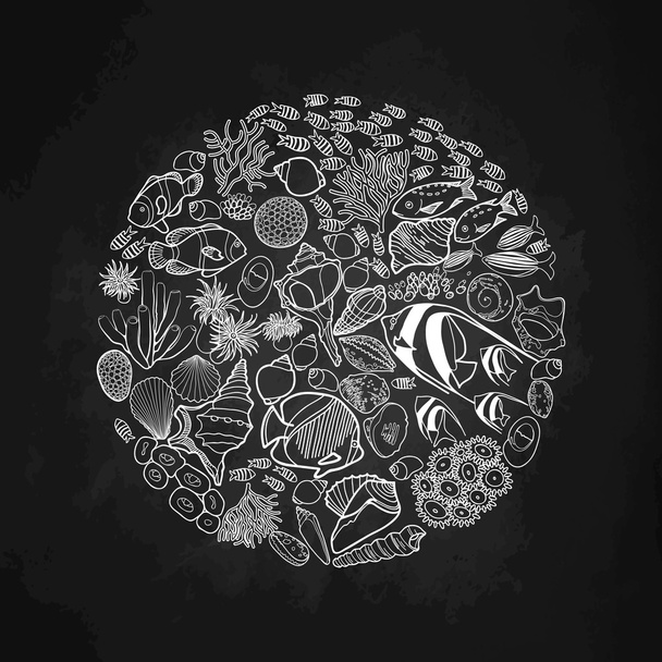 Ocean life in the circle shape - Vector, Image