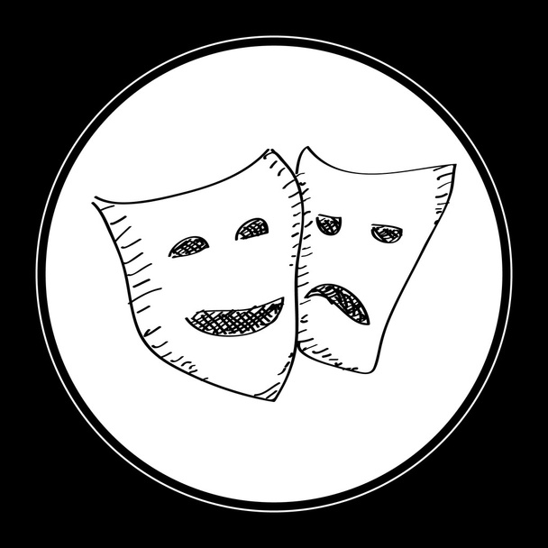 Eenvoudige doodle van een gelukkig en droevig masker - Vector, afbeelding