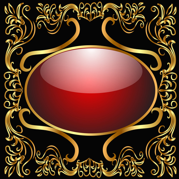 Background with glass frame and gold(en) pattern - Vector, Imagen