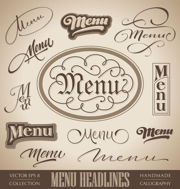 Menu hand lettered headlines set (vector) - Vektor, obrázek
