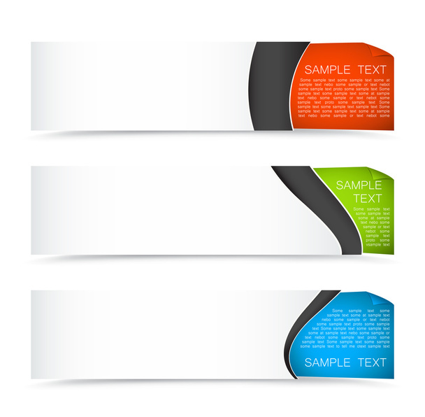 Collection of colourful horizontal banners with curled corner - Vetor, Imagem