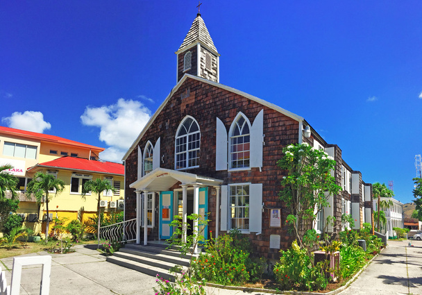フィリップスバーグ、主要な町、シント ・ マールテン島の国の首都のフロント ・ ストリートにあるメソジスト教会のサン ・ マルタン (シント ・ マールテン、聖マーティン)、オランダ領アンティル諸島、カリブの海: ビュー - 写真・画像