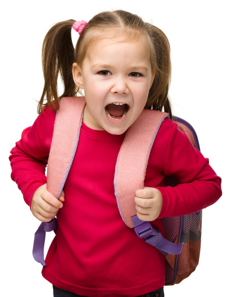 Portrait of a cute schoolgirl with backpack - Fotó, kép
