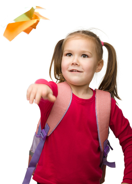 Portrait of a cute schoolgirl with backpack - Fotó, kép