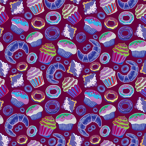 Vector food bakery seamless pattern with baked goods. Flour products from pastry shop. Illustration for print, web. - Vecteur, image