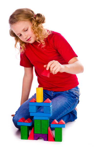 Children building a castle with cubes - Φωτογραφία, εικόνα