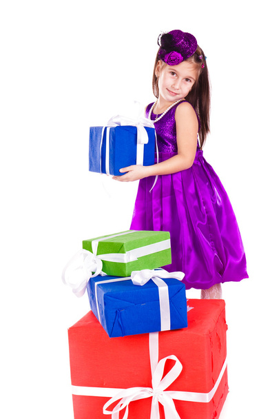 Beautiful little girl with presents - Zdjęcie, obraz