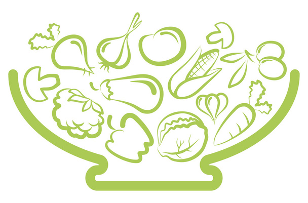 Plate with vegetables - Vector, Image