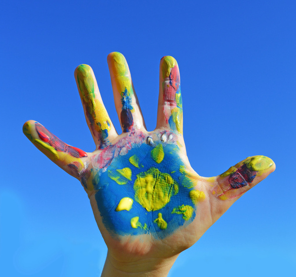 Painted kid hand - Foto, Imagem