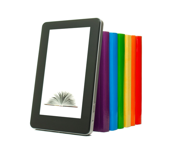 Row of colorful books and tablet PC - Foto, immagini