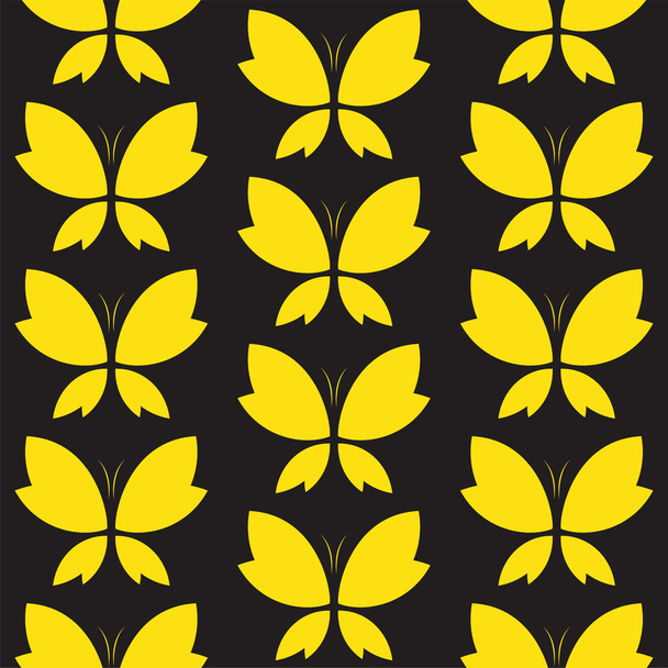 Vector seamless pattern with yallow butterfly on black backgroun - Vektori, kuva