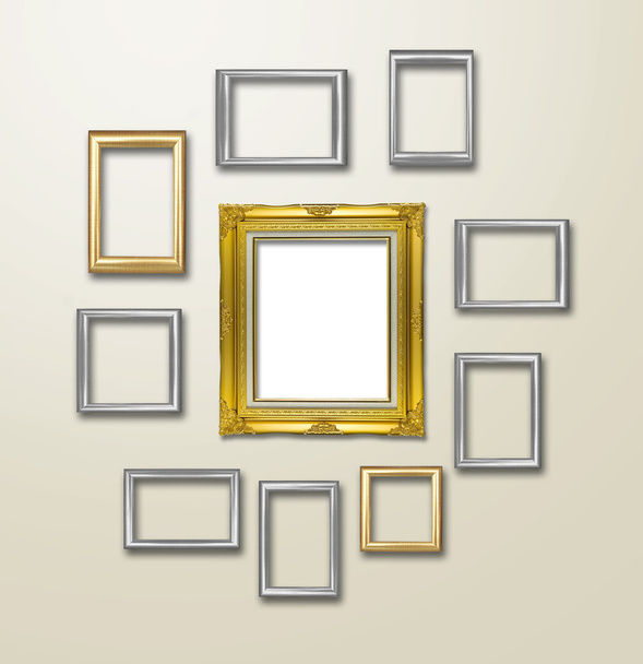 Gold Frame decor on wallpaper with light flare. - Photo, Image
