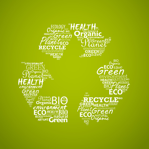 Recycle symbol created from words. - Вектор, зображення