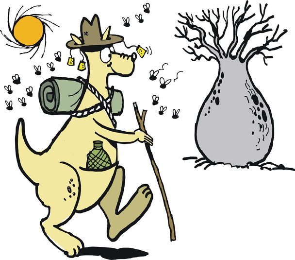 Vector de dibujos animados de swagman canguro feliz con palo en el interior de Australia
. - Vector, Imagen