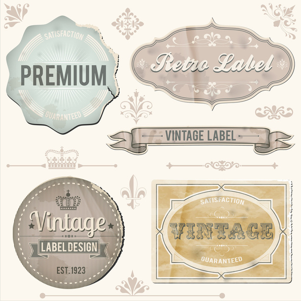 Vintage labels and ornaments - Vector, Image