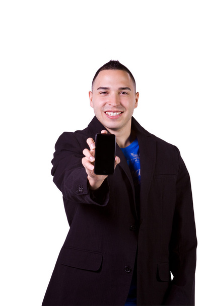 Hispanic Businessman Holding a Cell Phone - Foto, afbeelding