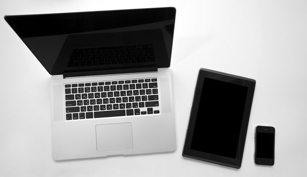 View of tablet, phone and laptop - Fotoğraf, Görsel
