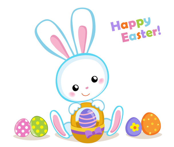 Happy Easter. Cute Easter bunny sitting with a basket. Vector illustration. Set Isolated separately on white background - Vektori, kuva