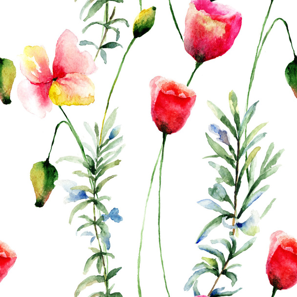 Stylized Poppy flowers illustration - Φωτογραφία, εικόνα