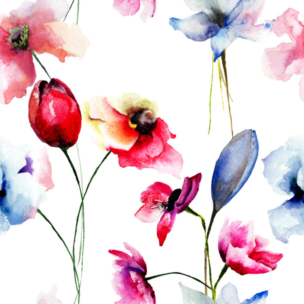 Seamless pattern with Colorful wild flowers - Zdjęcie, obraz