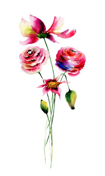 Wild flowers watercolor illustration - Valokuva, kuva