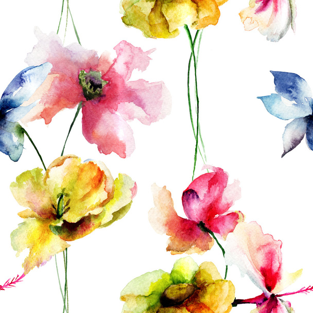 Seamless wallpaper with wild flowers - Фото, зображення