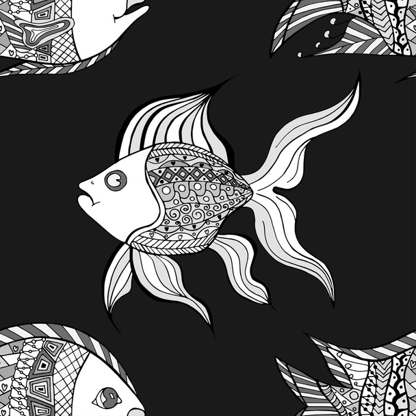 Zentangle fish background - Vektör, Görsel