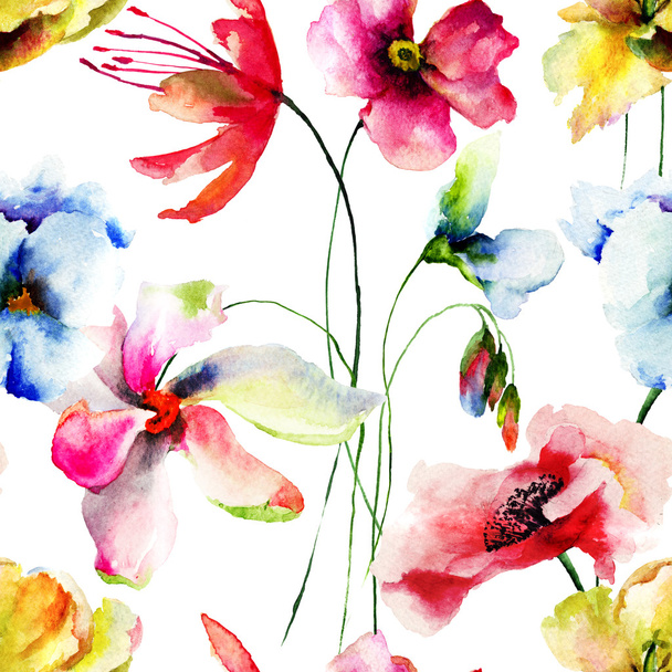 Seamless wallpaper with Original flowers - Zdjęcie, obraz