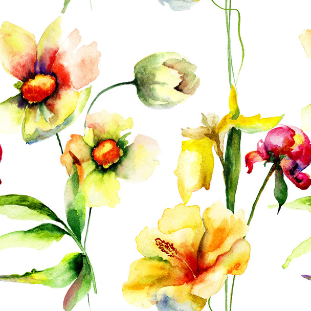 Seamless pattern with Decorative summer flowers - Fotografie, Obrázek
