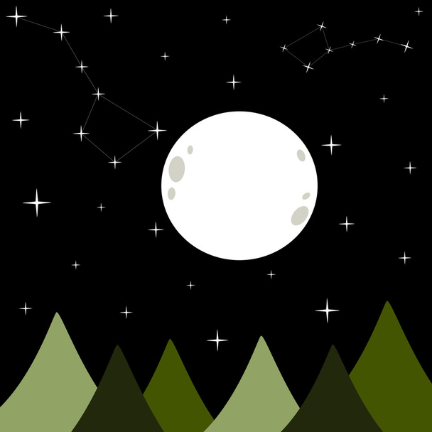 gran luna llena blanca en un negro oscuro estrellado noche vector fondo ilustración con la constelación de oso ursa
 - Vector, imagen