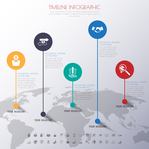 timeline infographics with icons set. - Vector, Imagen