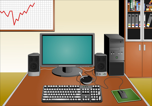Office with computer equipment - Vector, Image