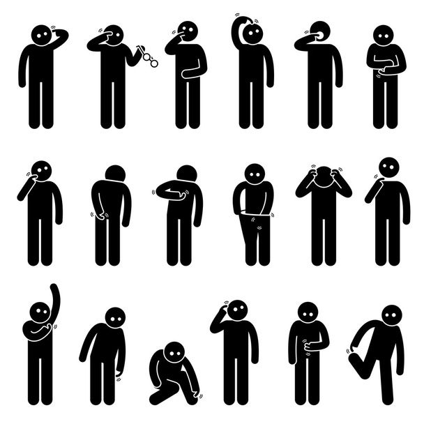 Man Scratching Body Stick Figure Pictogram Icons - Vector, Image
