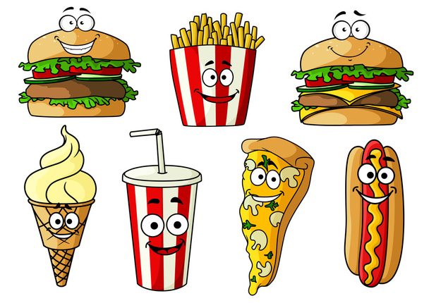 Fast food isolated cartoon characters - Vector, afbeelding