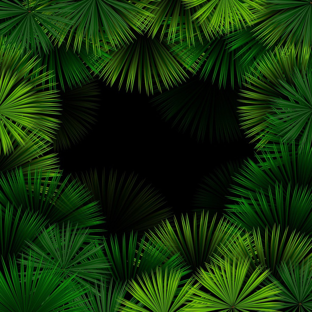 Padrão exótico com folhas tropicais em um fundo preto
 - Vetor, Imagem