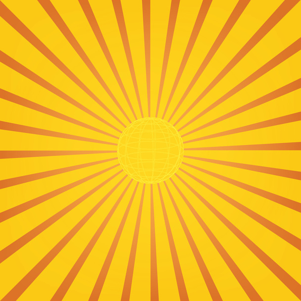 Sunburst with globe inside on orange background. - ベクター画像
