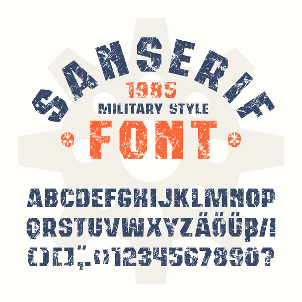 Katonai stílusú Sanserif betűtípus - Vektor, kép