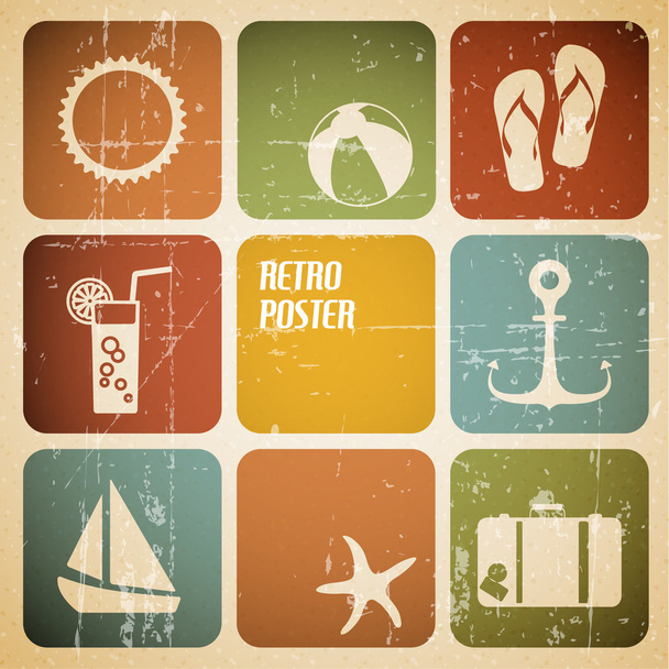 Векторный летний плакат из икон
 - Вектор,изображение