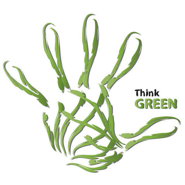 Koncepció, vagy fogalmi emberi vagy gyermek absztrakt zöld ökológia kéz nyomtatási szimbólum készült levelek, a elszigetelt fehér háttér - Fotó, kép